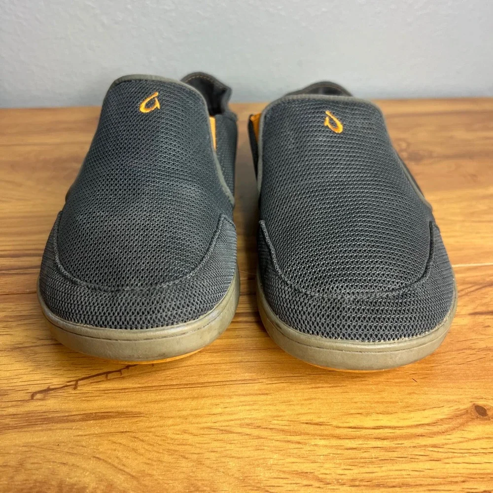OluKai Nohea Mesh Slip On Shoes Mens Sz 8 Dark Shadow Orange Gray Casual